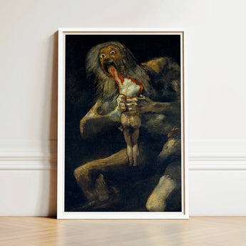 Framed Art Print Dark Dramatic Painting Monstrous Figure Saturn Devouring, Goya, Titan Crouches