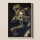 Saturn Devouring His Son - Francisco De Goya Art Print / Canvas Darkly Painted Framed Artwork Grotesque Hairy Figure Wide Saturn Devouring,
