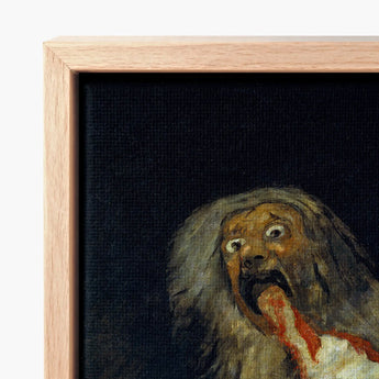 Framed Canvas Print Distressed Long-haired Dog Wide Eyes Saturn Devouring, Goya Art, Titan Crouches