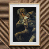 Saturn Devouring His Son - Francisco De Goya Art Print / Canvas Framed Print Goya’s Saturn Son Textured Wooden Wall Devouring, Goya Art