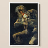 Saturn Devouring His Son - Francisco De Goya Art Print / Canvas Framed Painting Grotesque Hairy Figure Wide Eyes Open, Titan Crouches Prints