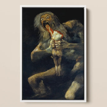 Saturn Devouring His Son - Francisco De Goya Art Print / Canvas Framed Painting Grotesque Hairy Figure Wide Eyes Open Saturn Devouring,