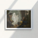 White-framed Artwork Classical Painting Figures Dramatic Dimly Lit Benjamin West Art, Moonlight Breaks, Witch’s Gesture