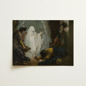 Saul and the Witch of Endor - Benjamin West Art Print / Canvas Classical Oil Painting Ghostly Figure White Robes Smoke, Moonlight Breaks,