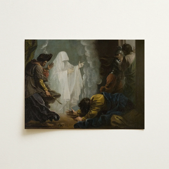 Saul and the Witch of Endor - Benjamin West Art Print / Canvas Classical Oil Painting Ghostly Figure White Robes Smoke Benjamin West Art,