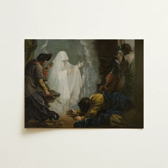 Saul and the Witch of Endor - Benjamin West Art Print / Canvas Classical Oil Painting Ghostly Figure White Robes Smoke, Moonlight Breaks,