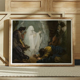Saul and the Witch of Endor - Benjamin West Art Print / Canvas Framed Painting Ghostly Figure Men, Moonlight Breaks, Witch’s Gesture Prints