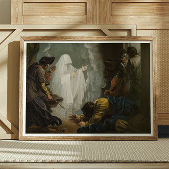 Saul and the Witch of Endor - Benjamin West Art Print / Canvas Framed Painting Ghostly Figure Men, Moonlight Breaks, Witch’s Gesture Prints
