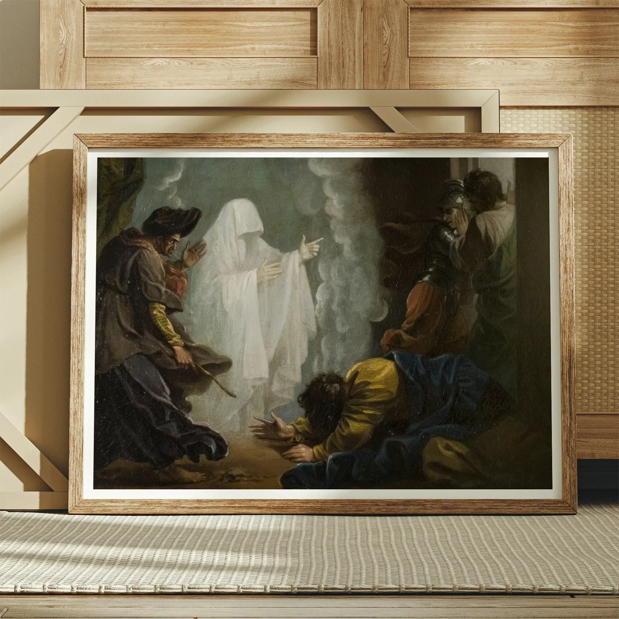 Saul and the Witch of Endor - Benjamin West Art Print, Framed Painting Ghostly Figure Men