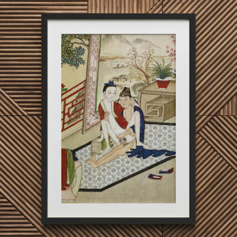 Scholar and Actor - Chinese Homoerotic Art Print / Canvas Framed Asian Erotic Painting Bertholet Collection, Painter Treats Touch,