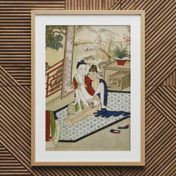 Scholar and Actor - Chinese Homoerotic Art Print / Canvas Framed Colorful Painting Two Individuals Traditional East Asian Bertholet