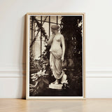 Sculpture of Venus Art Print / Canvas Framed Black-and-white Photograph Classical Marble Statue Elegantly Draped Turns, Sepia Toning Warms,