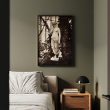 Sculpture of Venus Art Print / Canvas Black-framed Black-and-white Artwork Classical Statue Ornate Garden Marble Turns, Sepia Toning Warms,