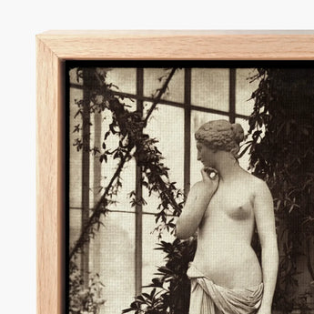 Sculpture of Venus Art Print / Canvas Framed Black-and-white Photograph Classical Statue Curly Hair Draped Marble Turns, Sepia Toning