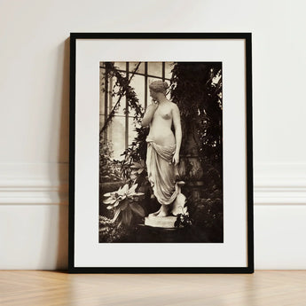 Sculpture of Venus Art Print / Canvas Black-framed Monochrome Photograph Classical Marble Statue Turns, Sepia Toning Warms, Passionflower