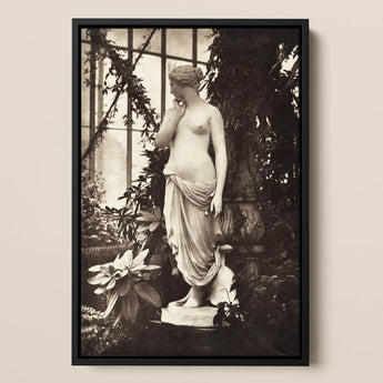 Sculpture of Venus Art Print / Canvas Black-framed Photographic Classical Marble Statue Draped Female Turns, Sepia Toning Warms,