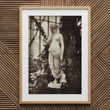 Sculpture of Venus Art Print / Canvas Framed Black-and-white Photograph Classical Marble Statue Draped Fabric Turns, Sepia Toning Warms,