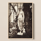 Sculpture of Venus Art Print / Canvas Framed Black-and-white Photograph Classical Marble Statue Draped Female Turns, Sepia Toning Warms,