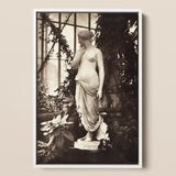 Sculpture of Venus Art Print / Canvas Framed Black-and-white Photograph Classical Marble Statue Draped Female Turns, Sepia Toning Warms,