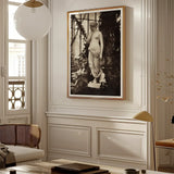 Sculpture of Venus Art Print / Canvas Framed Black-and-white Photograph Classical Statue Garden Encased Elegant Marble Turns, Sepia Toning