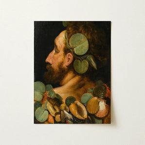 Sea God - Frans Floris Flemish Renaissance Art Print / Canvas Classical Oil Painting Bearded Man Profile Adorned Green Floris’, Charm Meets