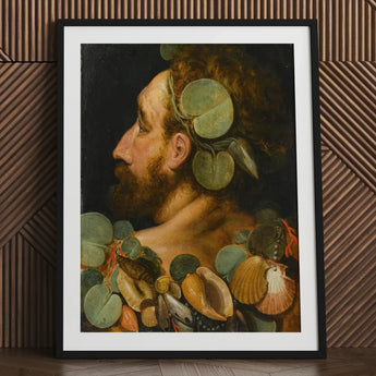 Sea God - Frans Floris Flemish Renaissance Art Print / Canvas Framed Classical Portrait Bearded Man Adorned Green Floris’, Charm Meets