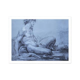 A Seated Faun - Jean Restout Ii (the Younger) Art Print / Canvas Charcoal Male Figure Taut Emerges, Graphite Ether, Spectral Strata