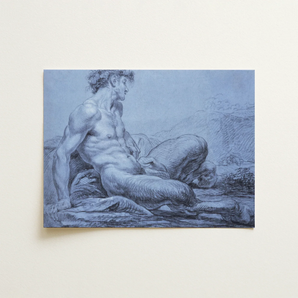 A Seated Faun - Jean Restout Ii (the Younger) Art Print / Canvas, Taut Figure Emerges, Graphite Ether, Spectral Strata