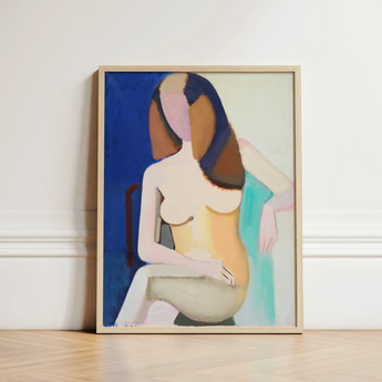 Seated Female Model - Vilhelm Lundstrøm Art Print / Canvas Abstract Painting Light Wood Frame Stylized Nude Figure, Faceless Folds, Emerges