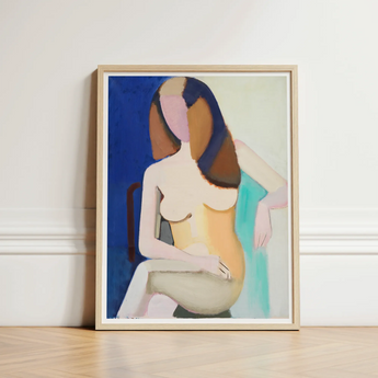 Seated Female Model - Vilhelm Lundstrøm Art Print / Canvas Framed Abstract Painting Nude Figure Bold Blue, Faceless Folds, Emerges Feels