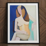 Seated Female Model - Vilhelm Lundstrøm Art Print / Canvas Abstract Painting Black Frame White Mat Stylized Nude, Faceless Folds, Emerges