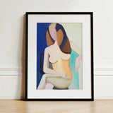 Seated Female Model - Vilhelm Lundstrøm Art Print / Canvas Abstract Painting Black Frame White Stylized Figure, Faceless Nude Folds,