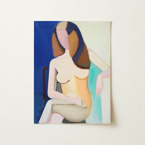 Seated Female Model - Vilhelm Lundstrøm Art Print / Canvas Abstract Painting Nude Figure Stylized Brown Black, Faceless Folds, Emerges