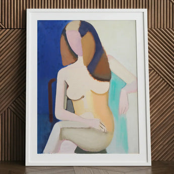 Seated Female Model - Vilhelm Lundstrøm Art Print / Canvas White-framed Abstract Painting Nude Figure Stylized Brown, Faceless Folds,
