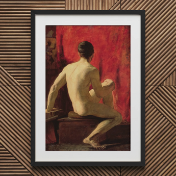 Seated Male Model - William Etty Kunstdruck / Leinwand, 20x30’’ / 51x76cm / Schwarzer Rahmen / Passepartout, Poster, Drucke & visuelle Kunstwerke, Toby Leon