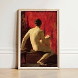 Framed Painting Nude Male Figure Seated Profile Vibrant William Etty’s Model, Oil Surface Catches, Torso Illuminated