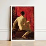 Framed Painting Nude Male Figure Seated Profile Vibrant William Etty’s Model, Oil Surface Catches, Torso Illuminated