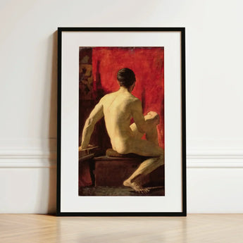 Seated Male Model - William Etty Art Print / Canvas Black-framed Classical Painting Two Nude Figures Etty’s, Oil Surface Catches, Torso