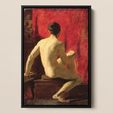 Seated Male Model - William Etty Art Print / Canvas Black-framed Reproduction Classical Nude Painting Muscular Figure Etty’s, Oil Surface