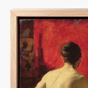 Wood-framed Canvas Print Figure Beige Vibrant Red Background William Etty’s Model, Oil Surface Catches, Torso Illuminated