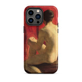 Seated Male Model - William Etty Phone Case Iphone 14 Pro Max / Matte Red Iphone Case Painting Nude Figure William Etty’s Academy, Male