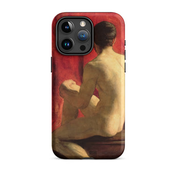 Seated Male Model - William Etty Phone Case Iphone 15 Pro Max / Matte Smartphone Case Classical Painting Seated Nude Figure Red William