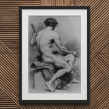 Seated Male Nude - Anton Raphael Mengs Fine-Art-Print / Leinwand, 20x30’’ / 51x76cm / Schwarzer Rahmen / Passepartout, Poster Drucke & Visuelles