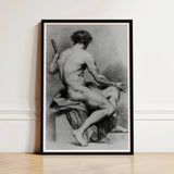 Seated Male Nude - Anton Raphael Mengs Fine Art Print / Canvas Black-framed Charcoal Sketch Muscular Figure, Ancient Myths Prints