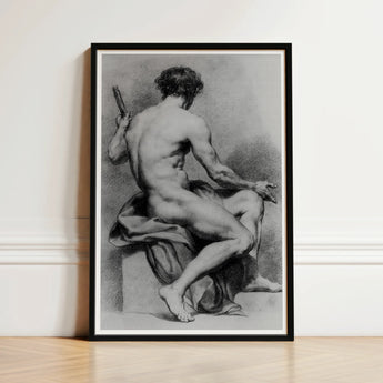 Seated Male Nude - Anton Raphael Mengs Fine Art Print / Canvas Black-framed Charcoal Sketch Muscular Figure, Ancient Myths Prints