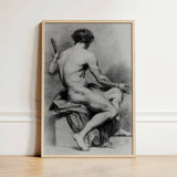 Seated Male Nude - Anton Raphael Mengs Fine Art Print / Canvas Framed Black-and-white Sketch Muscular Figure, Ancient Myths Prints