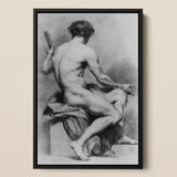 Seated Male Nude - Anton Raphael Mengs Fine Art Print / Canvas Black-framed Charcoal Sketch Muscular Figure, Ancient Myths Prints