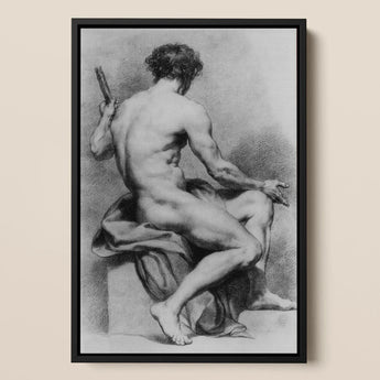 Seated Male Nude - Anton Raphael Mengs Fine Art Print / Canvas Black-framed Charcoal Sketch Muscular Figure, Ancient Myths Prints
