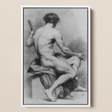 Seated Male Nude - Anton Raphael Mengs Fine Art Print / Canvas Framed Black-and-white Sketch Muscular Figure, Ancient Myths Prints