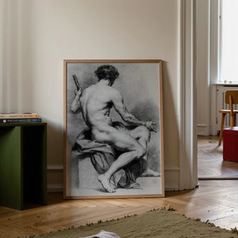 Seated Male Nude - Anton Raphael Mengs Fine Art Print / Canvas Framed Black-and-white Sketch Muscular Figure, Ancient Myths Prints